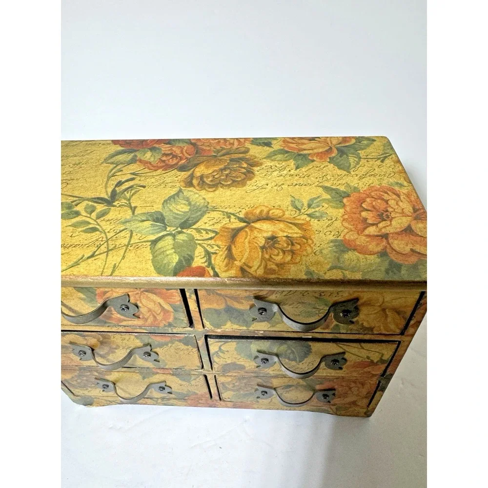 Jewelry Box Victorian Style Découpage Floral 6 Drawer Vintage